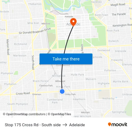 Stop 175 Cross Rd - South side to Adelaide map