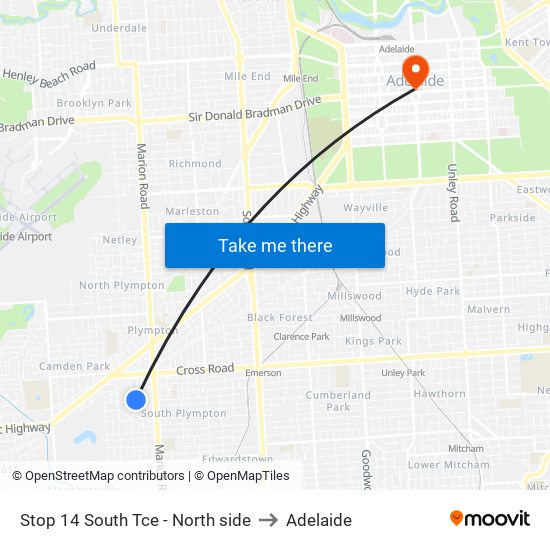 Stop 14 South Tce - North side to Adelaide map