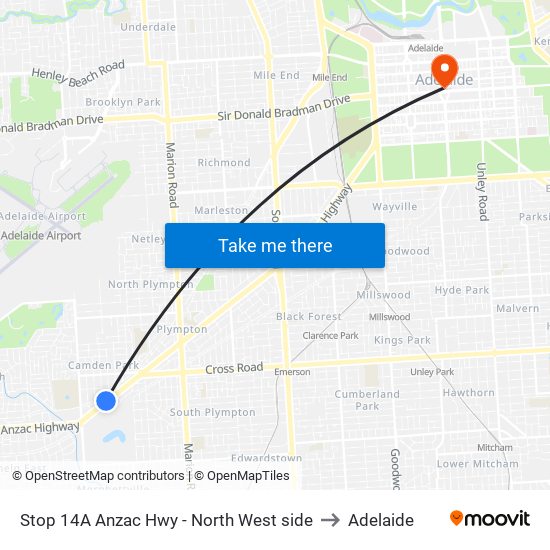 Stop 14A Anzac Hwy - North West side to Adelaide map