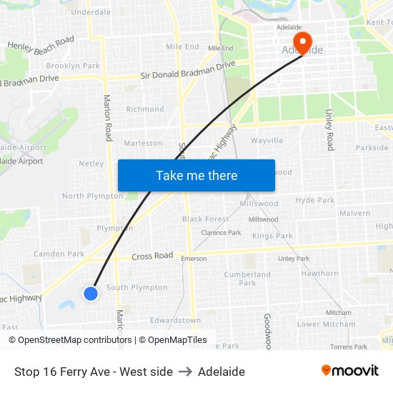 Stop 16 Ferry Ave - West side to Adelaide map