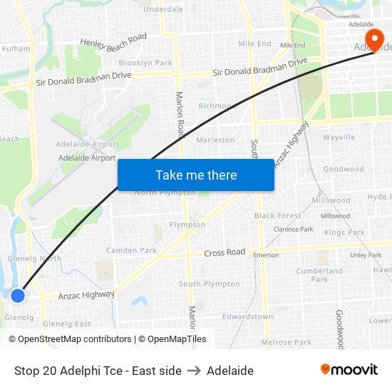 Stop 20 Adelphi Tce - East side to Adelaide map