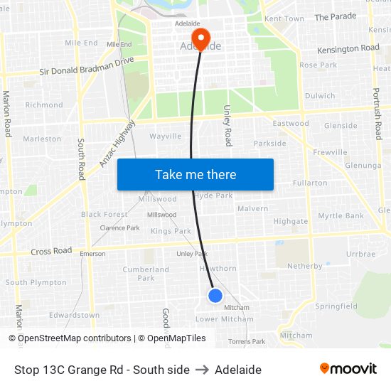 Stop 13C Grange Rd - South side to Adelaide map