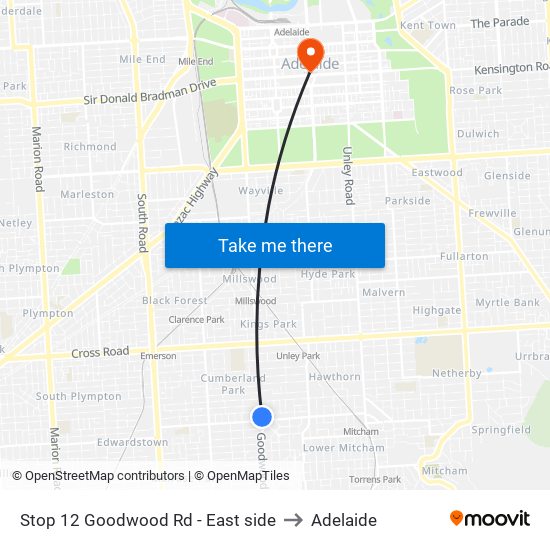 Stop 12 Goodwood Rd - East side to Adelaide map