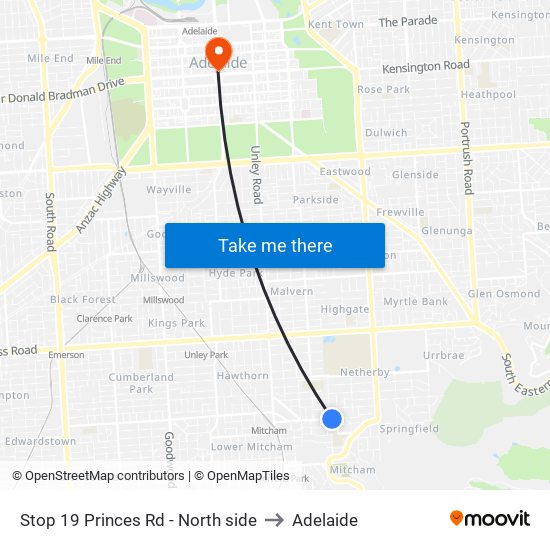 Stop 19 Princes Rd - North side to Adelaide map