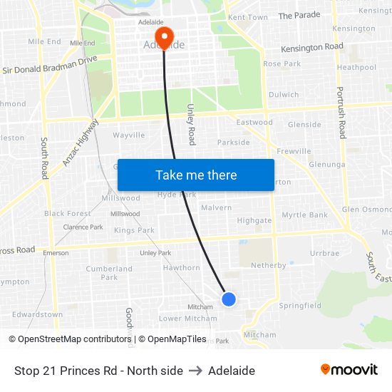 Stop 21 Princes Rd - North side to Adelaide map