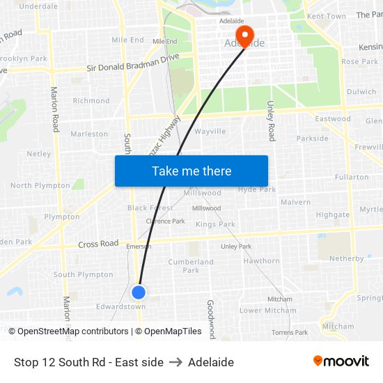 Stop 12 South Rd - East side to Adelaide map