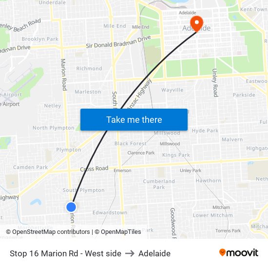 Stop 16 Marion Rd - West side to Adelaide map