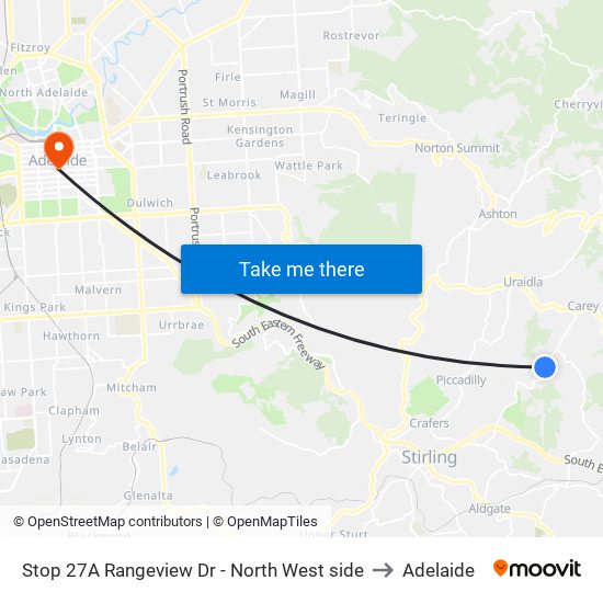 Stop 27A Rangeview Dr - North West side to Adelaide map