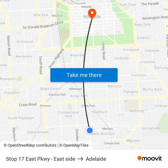 Stop 17 East Pkwy - East side to Adelaide map