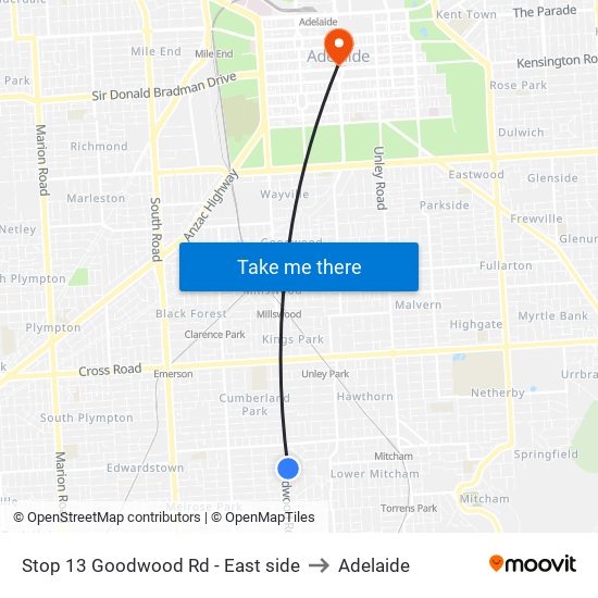 Stop 13 Goodwood Rd - East side to Adelaide map