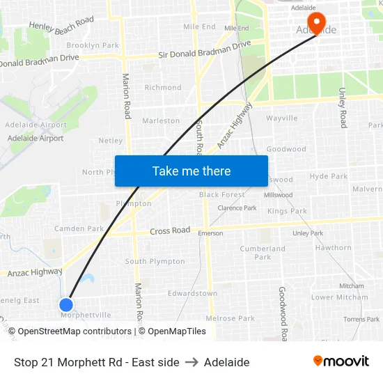 Stop 21 Morphett Rd - East side to Adelaide map
