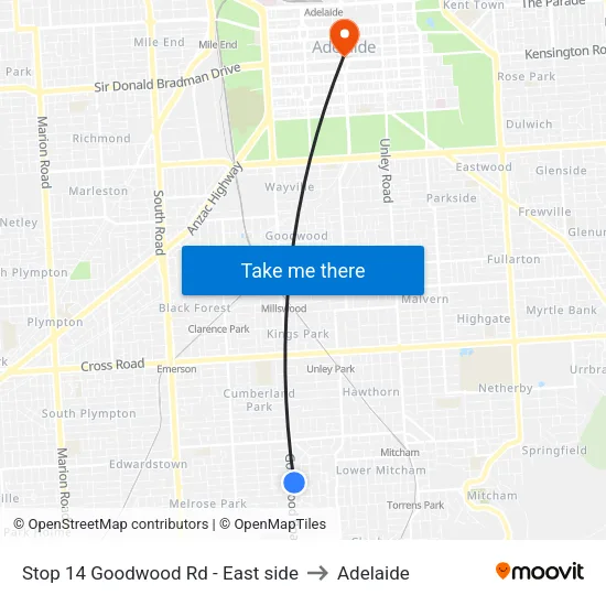 Stop 14 Goodwood Rd - East side to Adelaide map