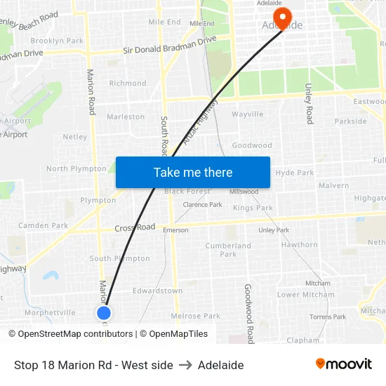 Stop 18 Marion Rd - West side to Adelaide map