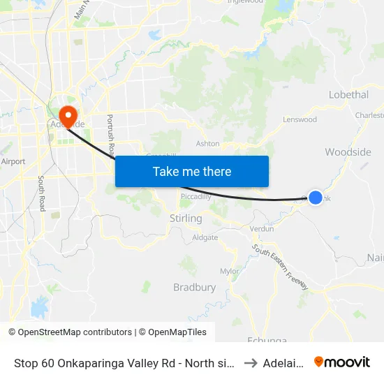 Stop 60 Onkaparinga Valley Rd - North side to Adelaide map