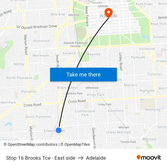 Stop 16 Brooks Tce - East side to Adelaide map