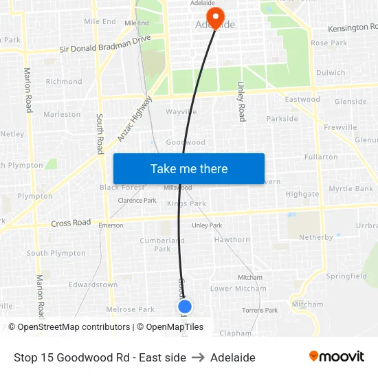 Stop 15 Goodwood Rd - East side to Adelaide map