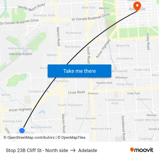 Stop 23B Cliff St - North side to Adelaide map