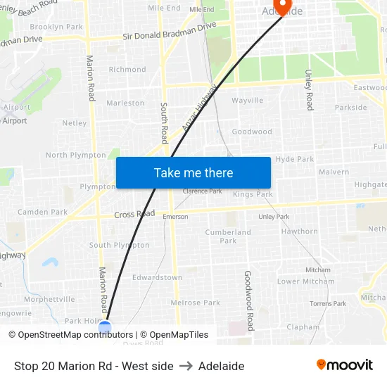 Stop 20 Marion Rd - West side to Adelaide map
