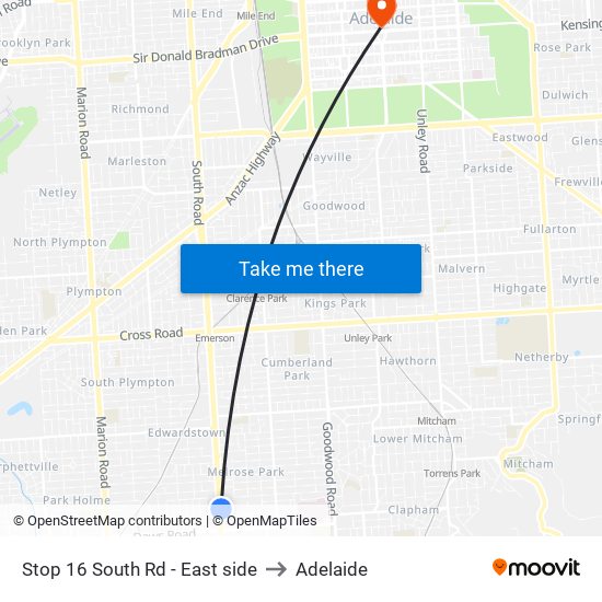 Stop 16 South Rd - East side to Adelaide map