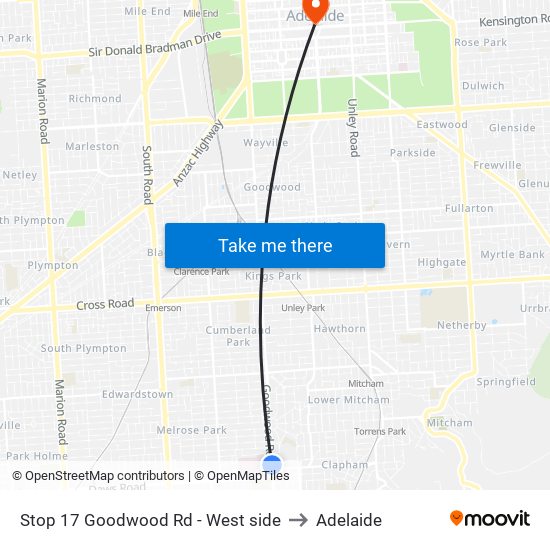 Stop 17 Goodwood Rd - West side to Adelaide map
