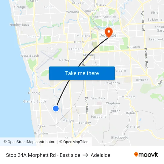 Stop 24A Morphett Rd - East side to Adelaide map