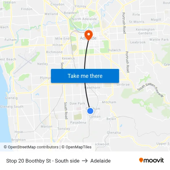 Stop 20 Boothby St - South side to Adelaide map