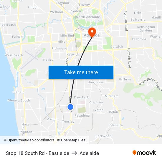 Stop 18 South Rd - East side to Adelaide map