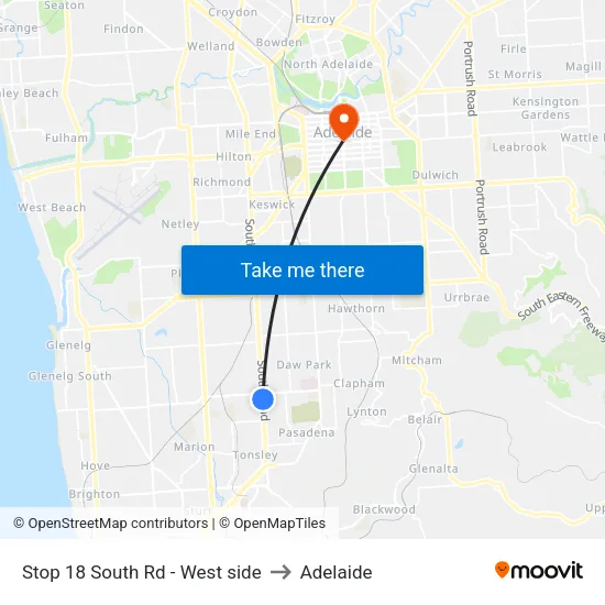 Stop 18 South Rd - West side to Adelaide map