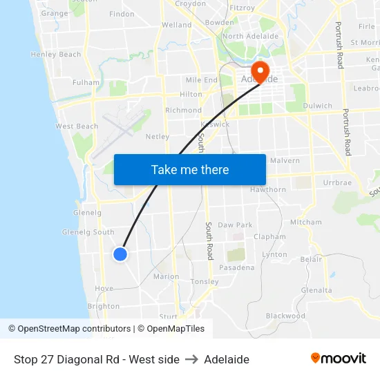 Stop 27 Diagonal Rd - West side to Adelaide map