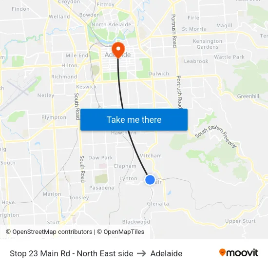 Stop 23 Main Rd - North East side to Adelaide map
