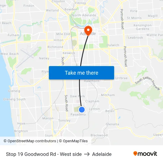 Stop 19 Goodwood Rd - West side to Adelaide map