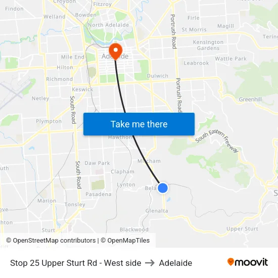 Stop 25 Upper Sturt Rd - West side to Adelaide map