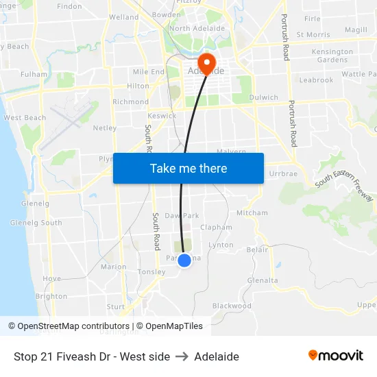 Stop 21 Fiveash Dr - West side to Adelaide map