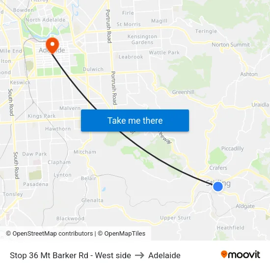 Stop 36 Mt Barker Rd - West side to Adelaide map
