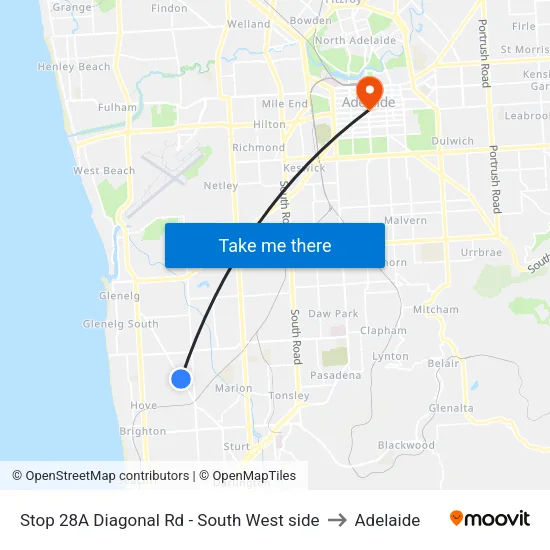Stop 28A Diagonal Rd - South West side to Adelaide map
