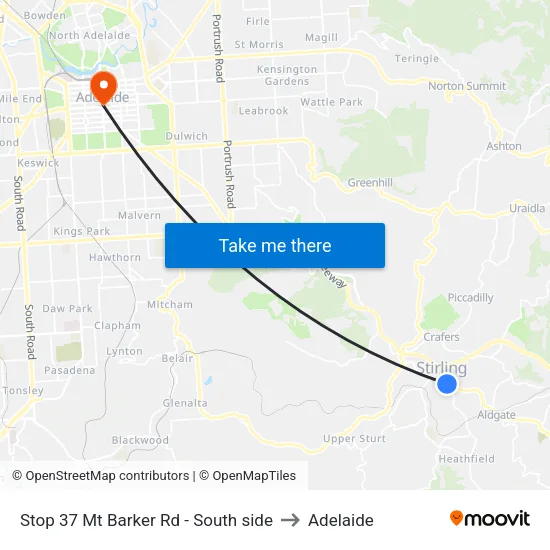 Stop 37 Mt Barker Rd - South side to Adelaide map