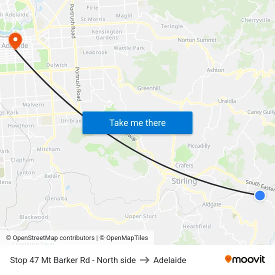 Stop 47 Mt Barker Rd - North side to Adelaide map