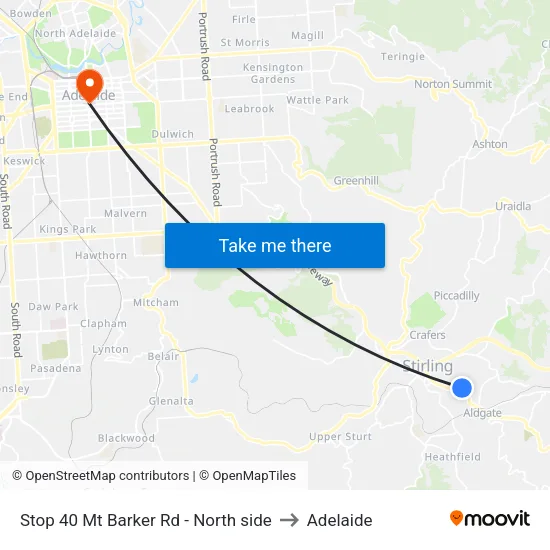Stop 40 Mt Barker Rd - North side to Adelaide map