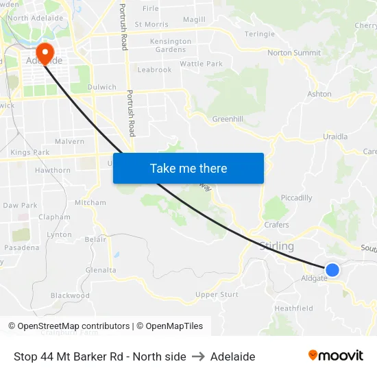 Stop 44 Mt Barker Rd - North side to Adelaide map