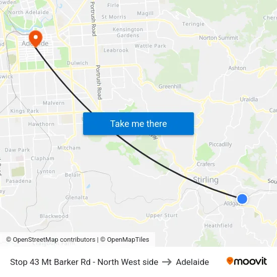 Stop 43 Mt Barker Rd - North West side to Adelaide map