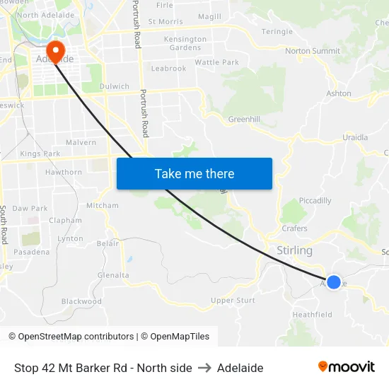 Stop 42 Mt Barker Rd - North side to Adelaide map