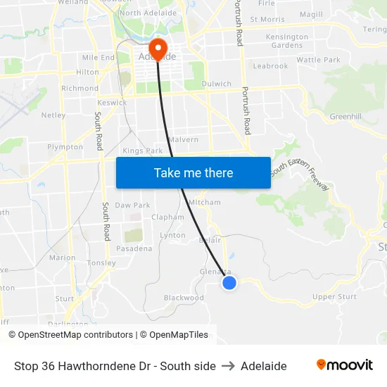 Stop 36 Hawthorndene Dr - South side to Adelaide map