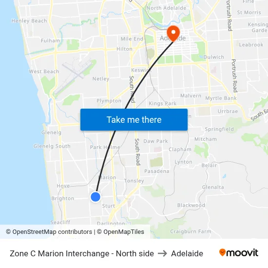 Zone C Marion Interchange - North side to Adelaide map