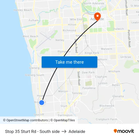 Stop 35 Sturt Rd - South side to Adelaide map