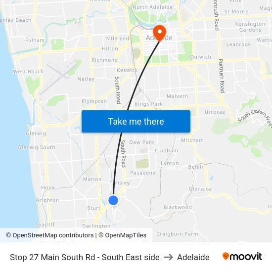 Stop 27 Main South Rd - South East side to Adelaide map