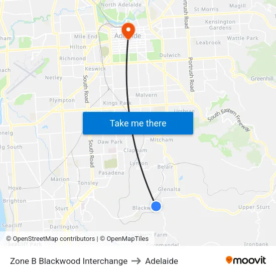 Zone B Blackwood Interchange to Adelaide map