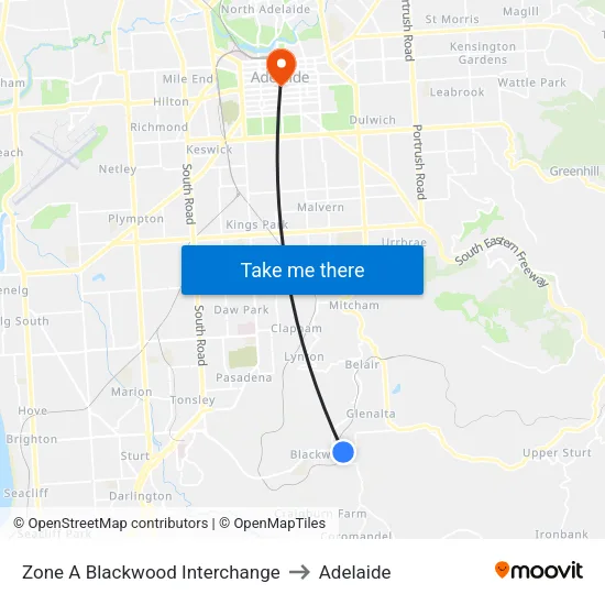 Zone A Blackwood Interchange to Adelaide map
