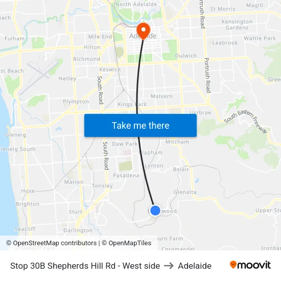 Stop 30B Shepherds Hill Rd - West side to Adelaide map
