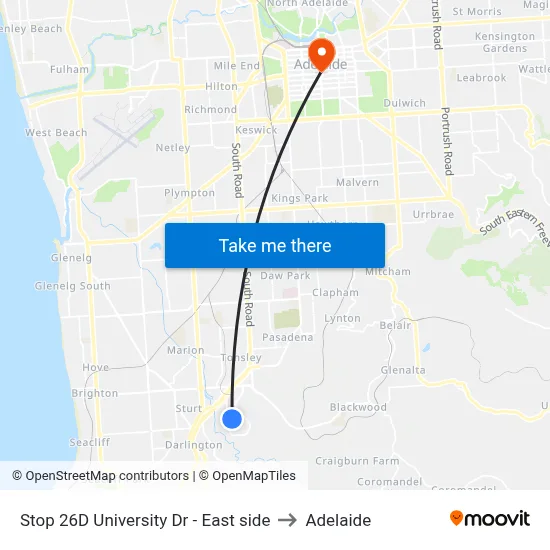 Stop 26D University Dr - East side to Adelaide map