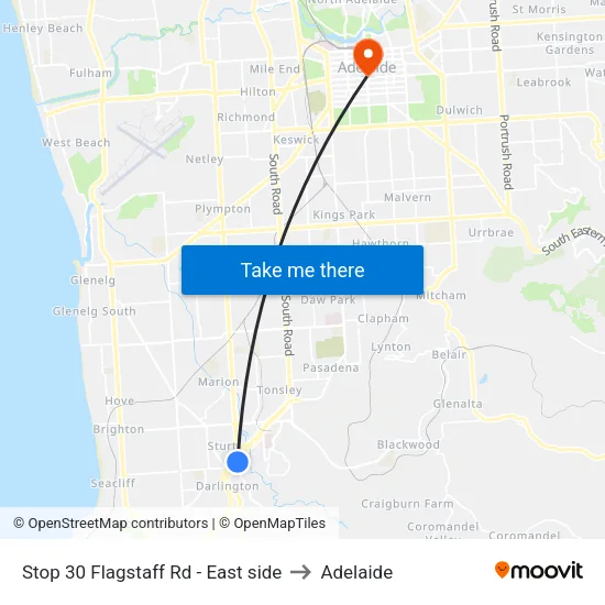 Stop 30 Flagstaff Rd - East side to Adelaide map